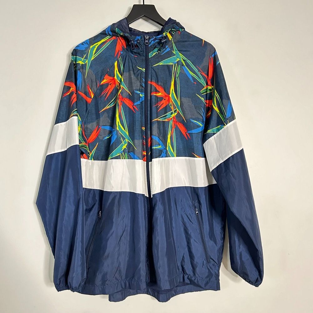 Russell Blue Full Zip Raglan Sleeve‎ Hooded Outdoor Windbreaker Men's Size XL